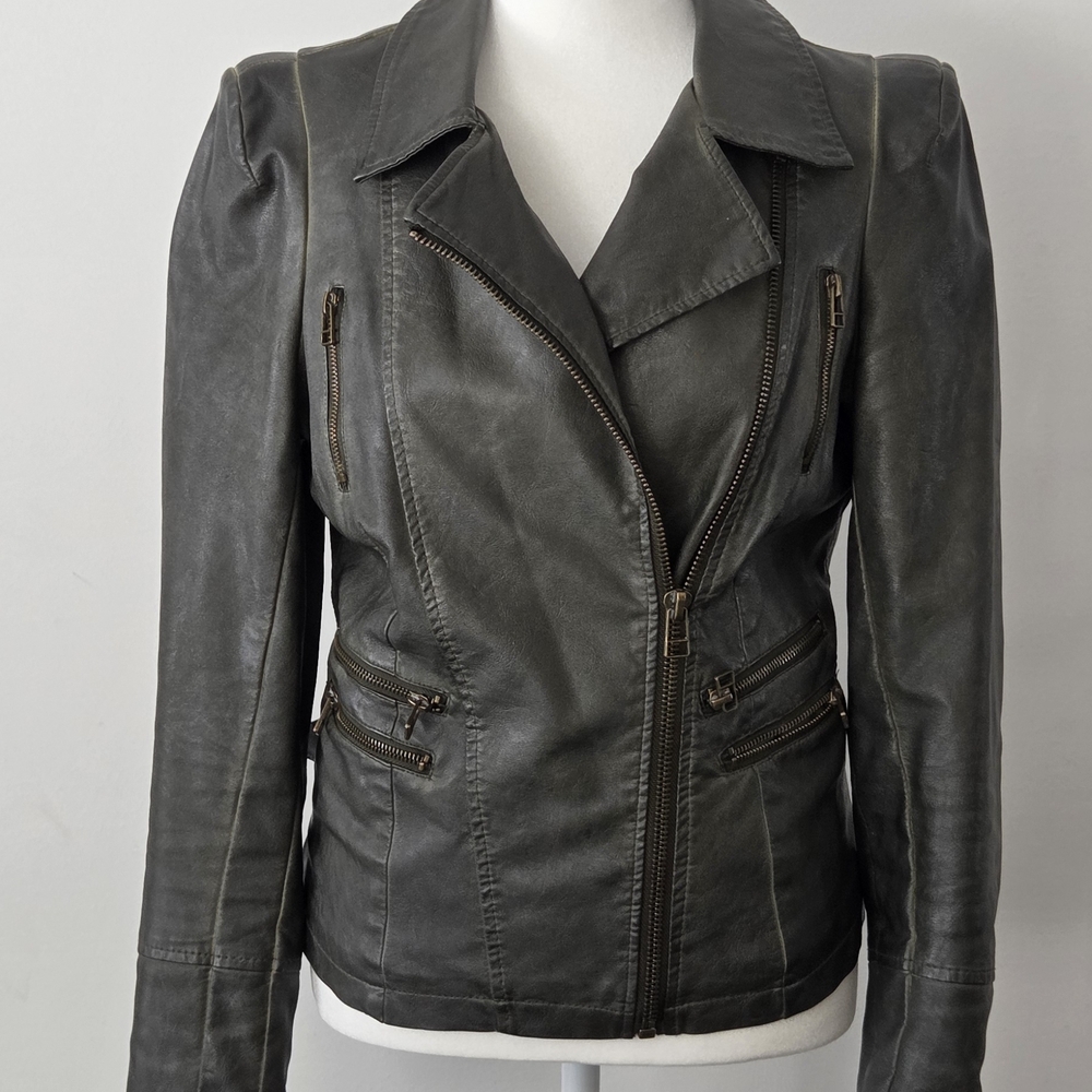 Buffalo David Bitton Dark Gray Leather Moto Jacket